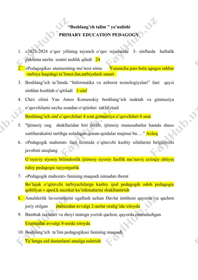 boshlang’ch talim yo’nalishi — DOCX