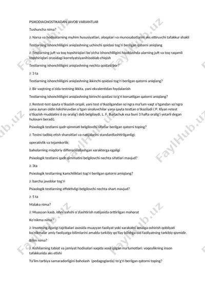 psixodiagnostikadan javob variantlar — DOCX