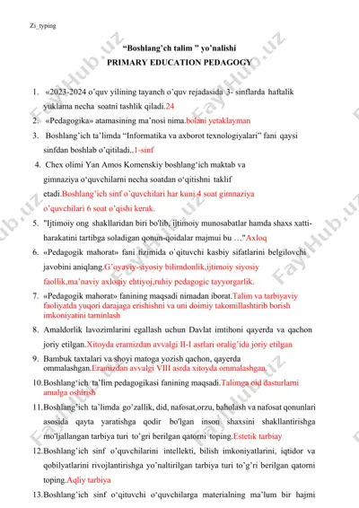 primary education pedagogy — DOCX