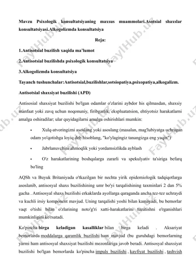 psixologik konsultatsiya maxsus muammolari — DOCX