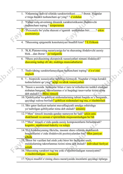psixologiya fanidan topishlar — DOCX