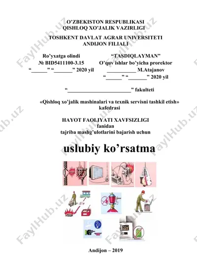 uslubiy ko’rsatma "xayot faoliyati xavfsizligi" fani bo’yicha — DOCX