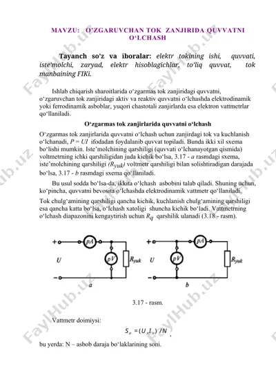 o‘zgarmas tok zanjirlarida quvvatni o‘lchash — DOCX