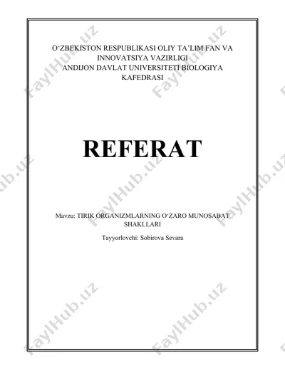 simbioz, mutualizm, mikoriz mutaqilligi, korall riflari — DOCX