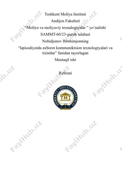 elektron hukumat tushunchasi va vazifalari referati — DOCX