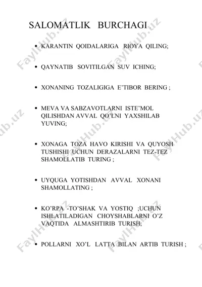 xonaning salomatlik burchagi — DOCX