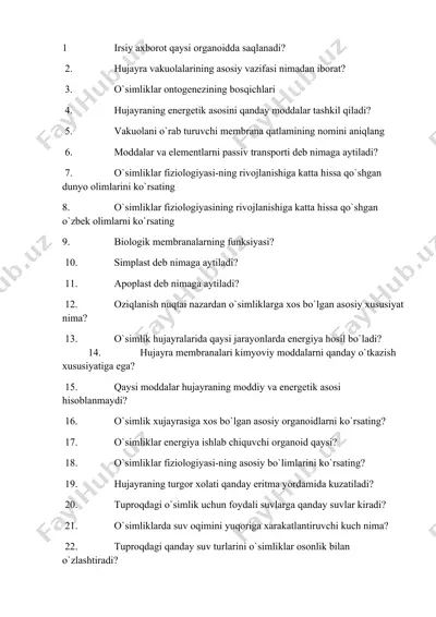 o`simliklar fiziologiyasi — DOCX