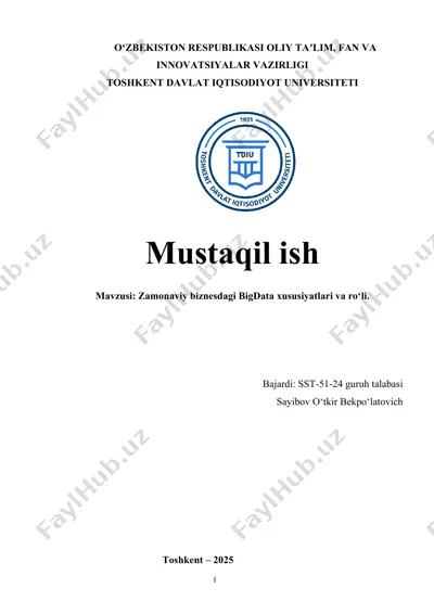 zamonaviy biznesdagi bigdata xususiyatlari va ro‘li — DOCX