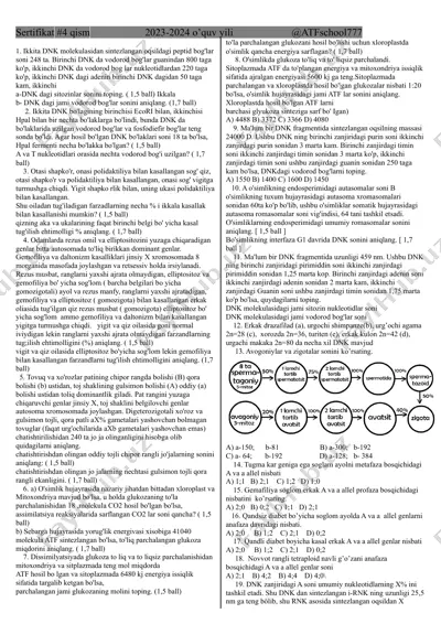 genetika sinovi test savollari — DOCX