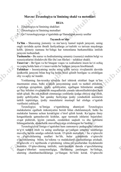 texnologiya ta`limining shakl va metodlari — DOCX