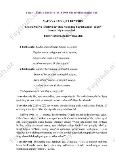 shoira zulfiya isroilova (1915-1996 yil) tavallud topgan kun — DOCX