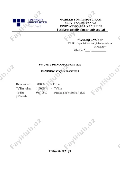 umumiy psixodiagnostika fanidan tuzilgan o‘quv dasturi — DOCX
