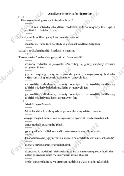 ekonometrika fanidan testlar — DOCX