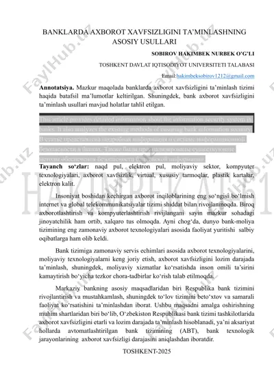 banklarda axborot xavfsizligini ta’minlashning asosiy usullari — DOCX