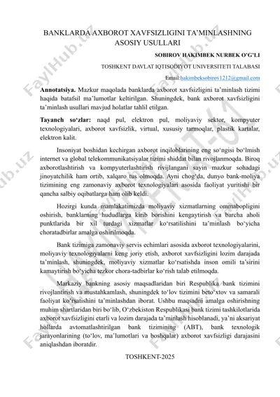 bаnklarda аxborot xаvfsizligini tа’minlаshning asosiy usullari — DOCX
