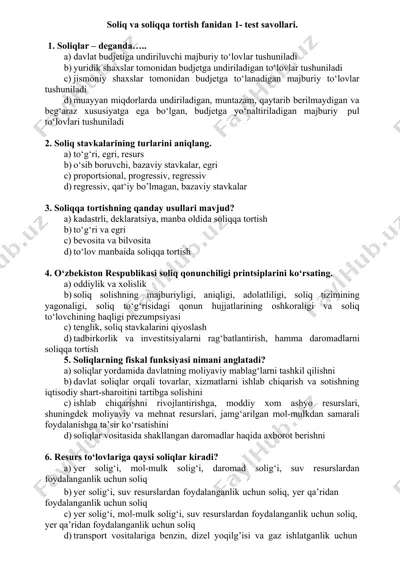 soliq va soliqqa tortish fanidan 1- test savollari. — DOCX