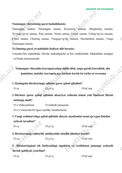 anonim so‘rovnoma — DOCX