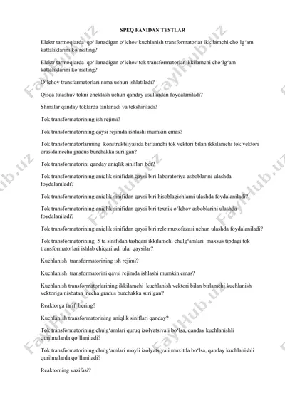 elektr tarmoqlarda qo‘llanadigan o‘lchov kuchlanish transformatorlari — DOCX