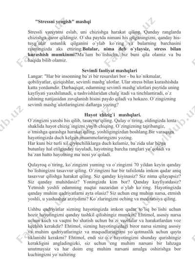 "stressni yengish" mashqi — DOCX