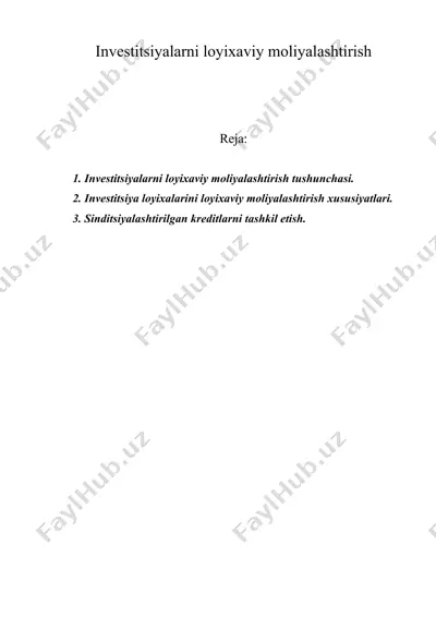 invеstitsiyalarni lоyixaviy mоliyalashtirish — DOC