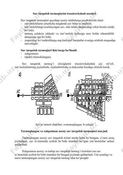 suv tarqatish tarmoqlari trassirovkalash asoslari — DOCX
