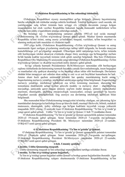 ta'lim sohasidagi islohatlar — DOCX