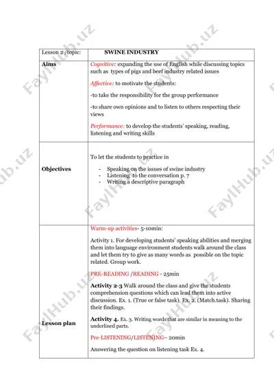 "swine industry lesson plan" — DOCX