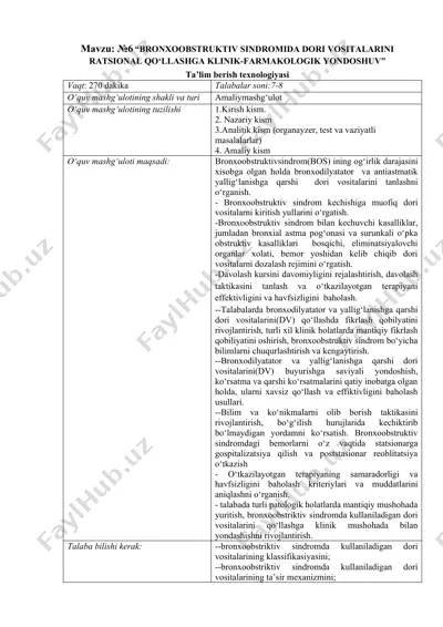 bronxoobstruktiv sindromida dori vositalarini ratsional qo‘llashga klinik-farmakologik yondoshuv — DOCX