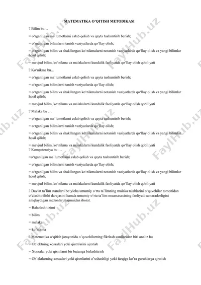 matematika o’qitish metodikasi — DOCX