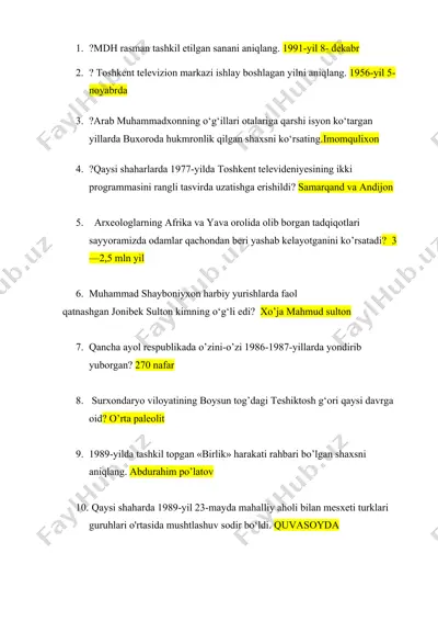 tarixiy hadisalar to'plami — DOCX
