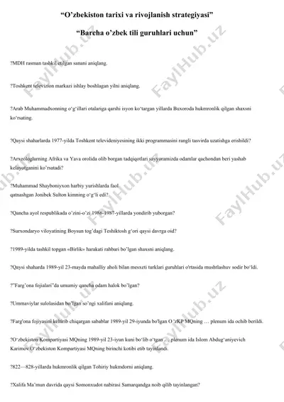 o'zbekiston tarixi va rivojlanish strategiyasi — DOCX
