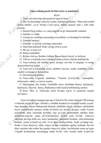 tasavvufning paydo bo‘lish tarixi va manbalari — DOCX