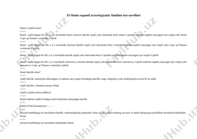 ta’limda raqamli texnologiyalar fanidan test savollari — DOCX