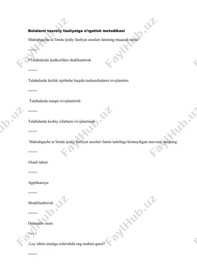 bolalarni tasviriy faoliyatga o’rgatish metodikasi — DOCX