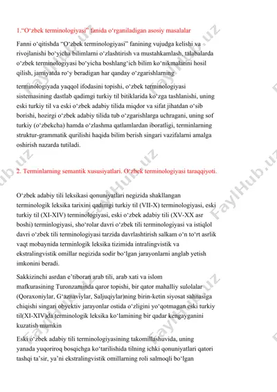 "o‘zbek terminologiyasi" fanida o‘rganiladigan asosiy masalalar — DOCX