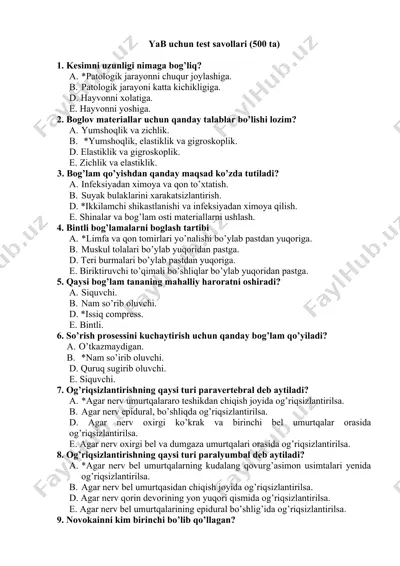 yab uchun test savollari (500 ta) — DOCX