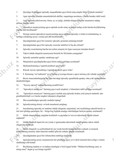 iqtisodiyot nazariyasi test savollari — DOCX