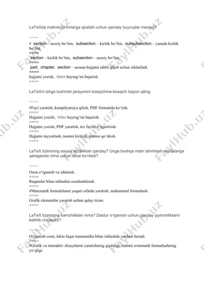 latexda matnni bo‘limlarga ajratish buyruqlari — DOCX