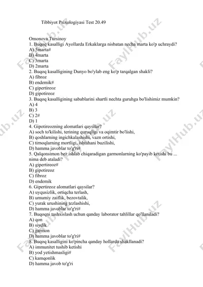tibbiyot psixologiyasi test — DOCX