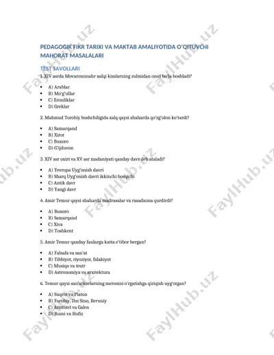 pedagogik fikr tarixi va maktab amaliyotida o‘qituvchi mahorat masalalari — DOCX