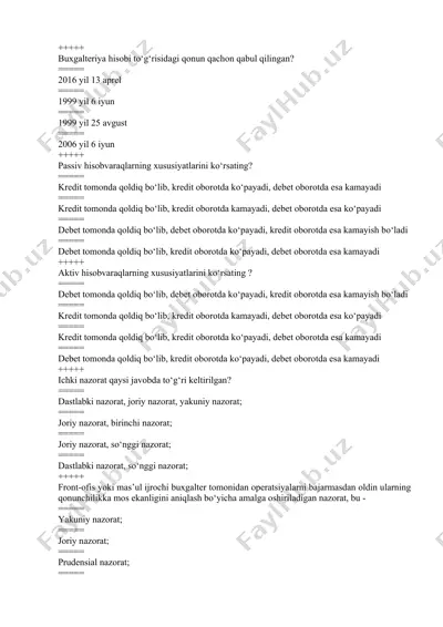 buxgalteriya hisobi to‘g‘risidagi qonunlar — DOCX