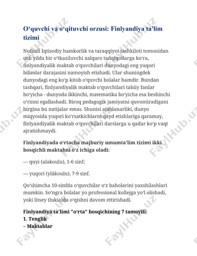 finlyandiya ta'lim tizimi — DOCX