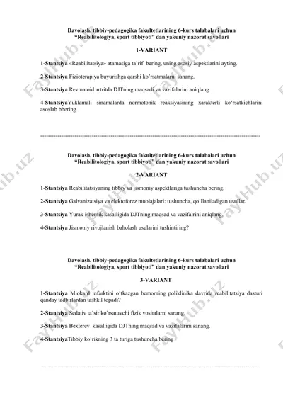 reabilitologiya, sport tibbiyoti — DOCX