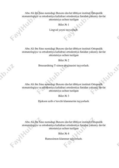 ortodontiya fanidan yakuniy davlat attestatsiya — DOCX