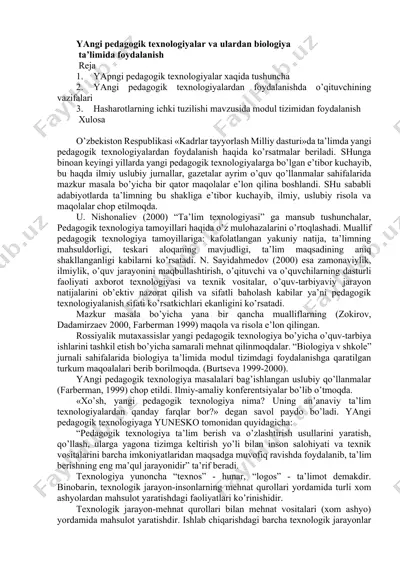yangi pedagogik texnologiyalar va ularda biologiya ta'limida foydalanish — DOCX