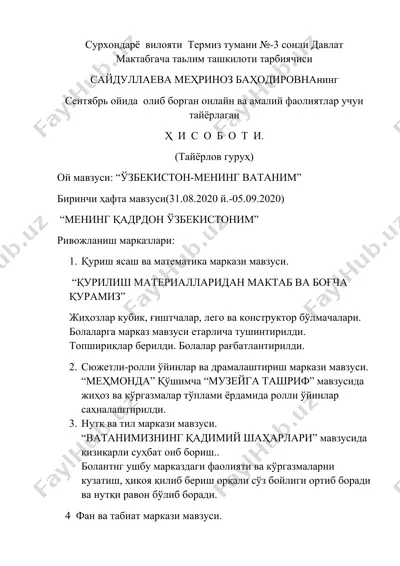"online va amaliy faoliyatlar uchun tayyorlangan hisoboti" — DOCX