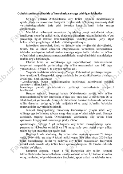 ta'lim sohasida islohotlar — DOCX