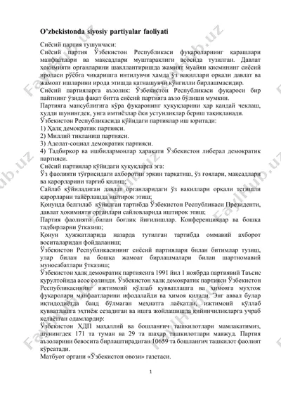 o’zbekistonda siyosiy partiyalar faoliyati — DOCX
