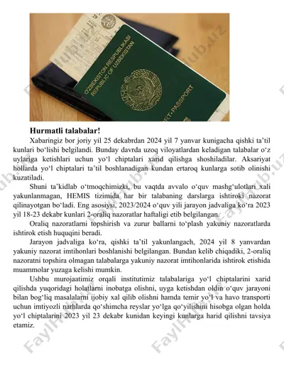 yo'ldosh ta'til bilan bog'liq yo'lovchi chiptalar — DOCX