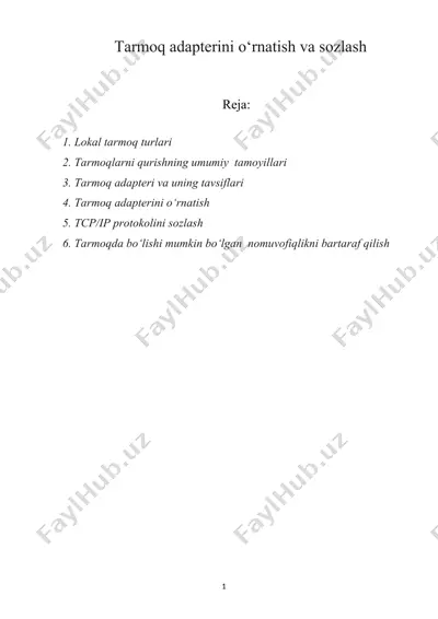 tarmoq adapterini o‘rnatish va sozlash — DOCX